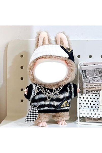 Arabest 17CM Doll 3Pcs Fashion Outfit Set, Black & White Striped Hoodie,Headband & Necklace(NO Doll) (Black)