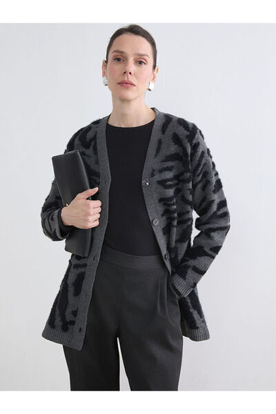 LC Waikiki LCW GraceSiyah V Yaka Desenli Kadın Triko Hırka