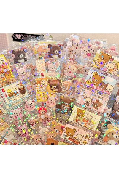 Choice ٥ ملصقات عشوائية من ٥ أوراق لشخصيات كرتونية هيلو كيتي وريلاكوما، ملصقات كرتونية أنمي مقطوعة بالليزر وامضة