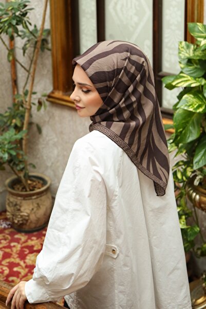 Tesettürnağme Eșarfă EcoZen TN2101 Model zebră 05-Mink închis-Cafea acru