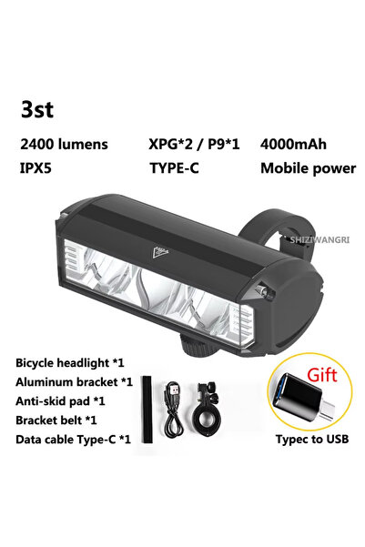 Choice 2400 لومن - 4000 مللي أمبير/ساعة - 8000 مللي أمبير/ساعة - مصباح دراجة LED مقاوم للماء قابل لإعادة الشحن عبر منفذ USB - 5200 لومن