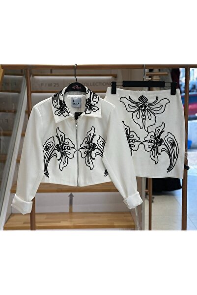 tellevolle Embroidered Skirt Suit Gabardine Fabric