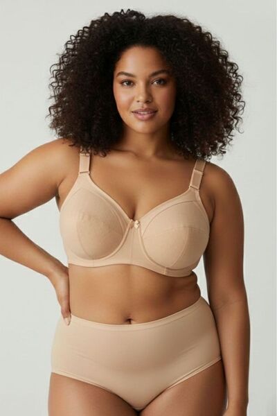 enmodaiçgiyim Skin Color Plus Size Wire Free Non-Padded Patterned Shaping / S...