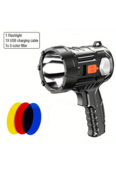 Heinast Black Super Bright Rechargeable LED Spotlight with Long-Lasting Battery - for Outdoor Camping and Fl