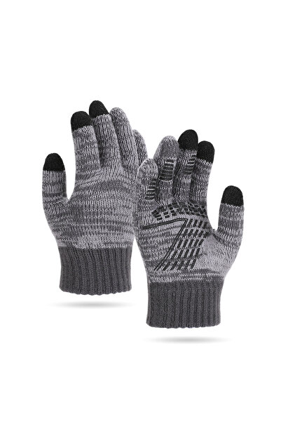 Choice One Size Gray Knitted Cycling Five Finger Gloves Outdoor Velvet Thickened Warm Gloves Winter Men'S A