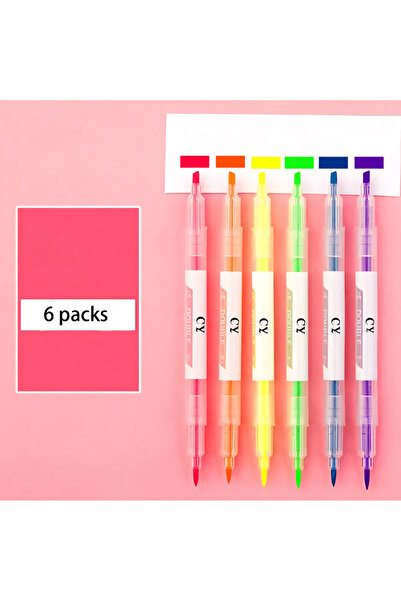 Choice 6 أقلام تحديد مزدوجة الأطراف بستة ألوان، مناسبة للطلاب للدراسة وتدوين ...