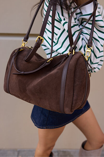 ANGELİNA JONES Selka Women's Brown Genuine Leather Suede Bag