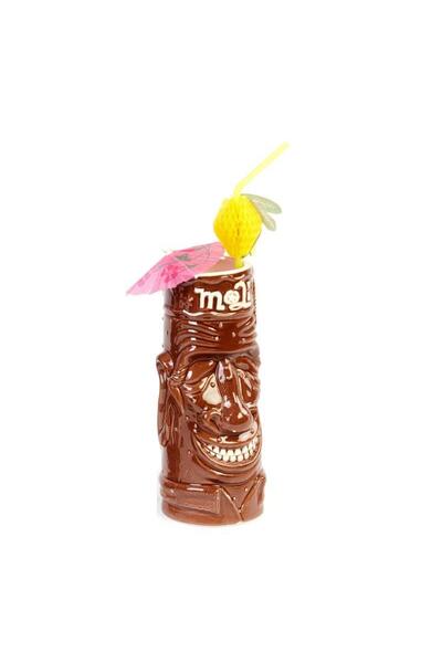 Biradlı Grv-20218 Groovy Ceramic Tiki Cocktail Glass, Brown,