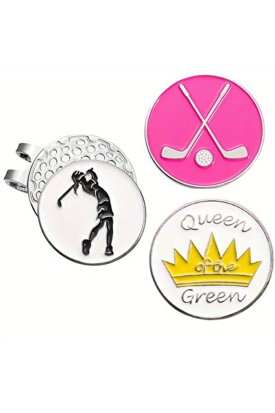 Choice MULTI 3 pack Golf Hat Clip with Magnetic Ball Markers - "Queen of the Green" Engraved, High Quality,