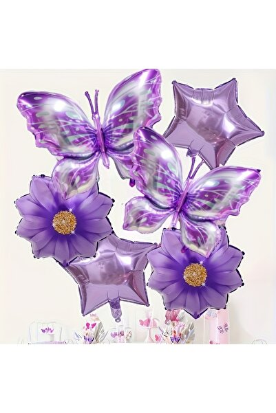Choice مجموعة بالونات فويل متنوعة بألوان بنفسجية، 6 قطع، بتصميمات فراشات وزهو...