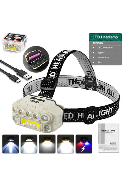 Choice 1PCS 1000000LM Head Flashlight Powerful Headlamp Red Blue Warning Portable Lamp LED USB Rechargeable