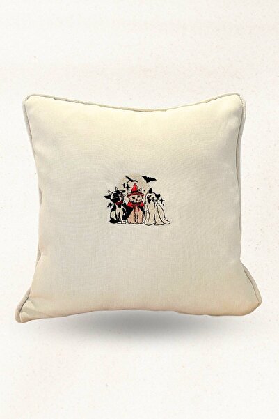 Elegancembroidery Kedi Nakışlı Dekoratif Kırlent – Kedi Desenli Dolgulu Yastık