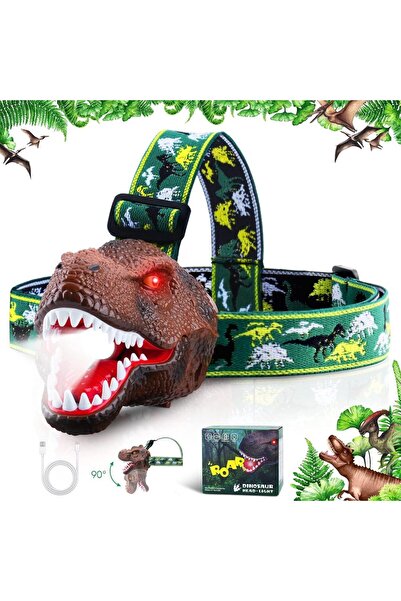 Choice مصباح رأس ديناصور بني قابل لإعادة الشحن، مزود بخاصية الزئير ووضع صامت،...