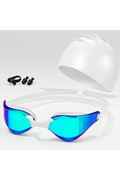 Choice نظارات سباحة زرقاء مزودة بمشبك للأنف وسدادات للأذن وقبعة سباحة، احتراف...