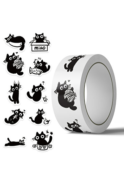 Choice لفة واحدة، 500 قطعة، ملصقات كرتونية لقط أسود، ملصقات تغليف هدايا، ملصق...