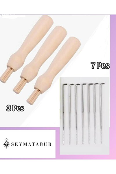 BALIM ÖRGÜ EVİ Ahşap Ergonomik 3 Yedek Saplı Yün Keçe İğne Seti 7 İğneli
