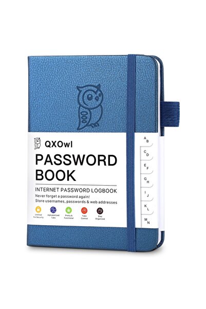 Choice دفتر تسجيل كلمات المرور الأزرق A6 - منظمات شخصية مع علامات تبويب أبجدي...