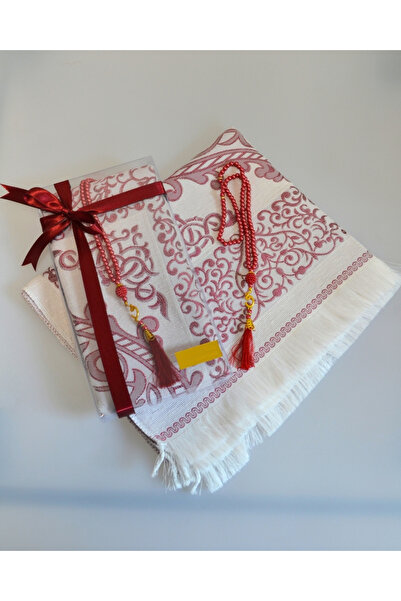 Bilenler Kişiye Özel Pamuk Dokulu Seccade ve İnci Tesbih Özel Hediye Seti