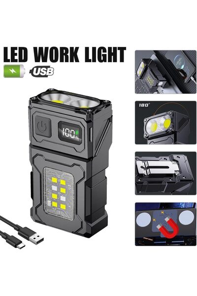 Heinast مصباح يدوي صغير أسود عالي الطاقة، قابل للحمل، مزود بتقنية COB، قابل لإعادة الشحن عبر منفذ USB، قطعة واحدة