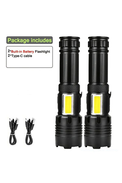 Choice مصباح يدوي قابل لإعادة الشحن عالي الطاقة، مزود ببطاريتين 18650، مصباح LED فائق القوة، بطارية مدمجة