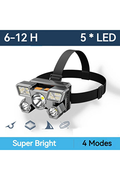 Choice مصباح أمامي بخمسة مصابيح LED، مصباح يدوي قابل لإعادة الشحن، بطارية ليث...