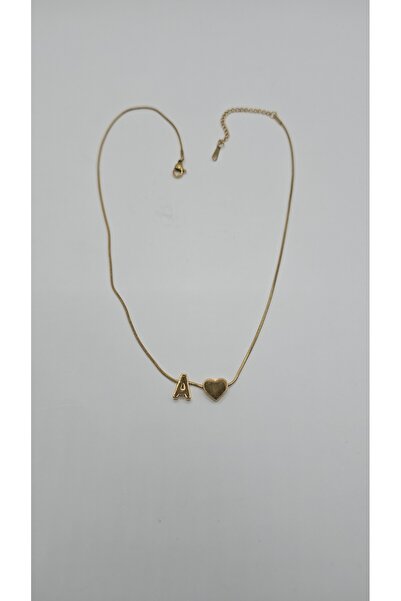 NO NAME Çelik Kalp Detaylı A Harfi Kolye