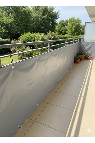 Branda Noktası Gri Renk Balkon Brandası - 650 gr PVC Polyester - Kuşgözlü ve Kolon Takviyeli Balkon Demiri Brandası