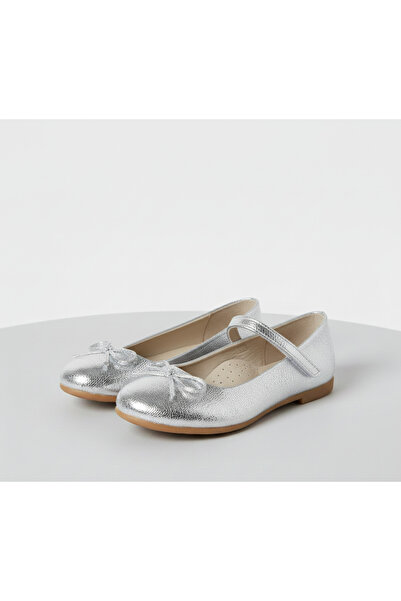 Bebbini Dream- Special Day Silver Bow Vegan Leather Girls' Ballerinas