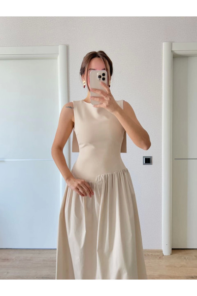 Zerenyus Long Dress with Winged Back - Beige