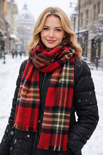 MARBERRY Red Soft Textured Plaid Scarf Shawl 180X70 cm