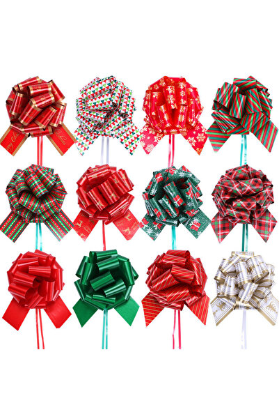 Choice 12 قطعة من شرائط ربط على شكل فيونكة وزهرة، مثالية لتغليف صناديق هدايا عيد الميلاد.