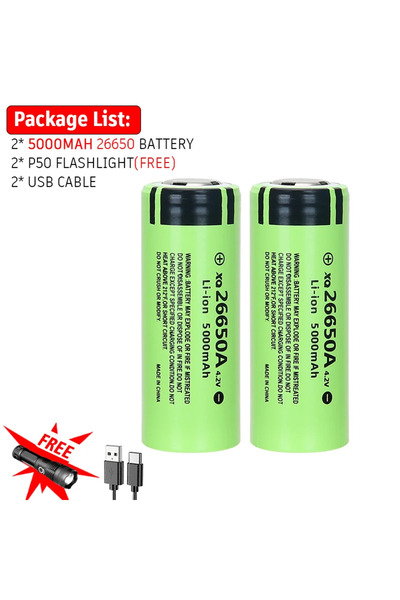 Heinast بطارية ليثيوم ZOOM 26650 سعة 5000 مللي أمبير/ساعة (قطعتان) - P50، 4.2...