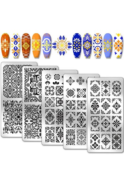 Choice AECH04-13128 مجموعة من 5 قوالب فن تزيين الأظافر بنمط بلاط الموزاييك، لوحة ختم كاليدوسكوب، 52 نمطًا