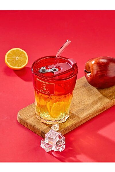 AYB Cam Bardak – Ayıcık Logolu, Pipetli, Sızdırmaz Kapaklı MOR -KIRMIZI - YEŞ...