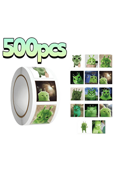 Choice ٥٠٠ قطعة من ملصقات القطط الفضائية المرحة باللون الأخضر، ملصقات قطط فضا...