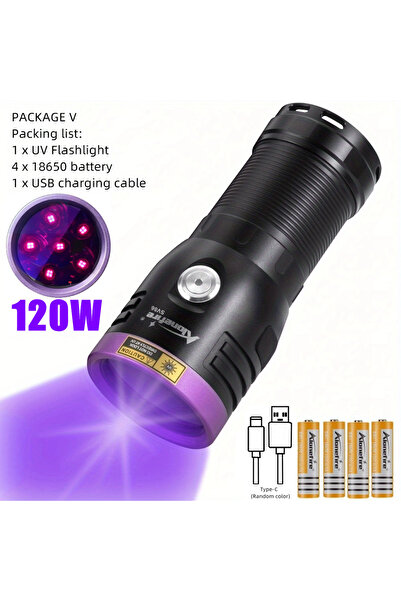 Choice 18650 black 120W With 18650 120W 6x Led 365nm High power UV Flashlight USB Charging Black light Curi