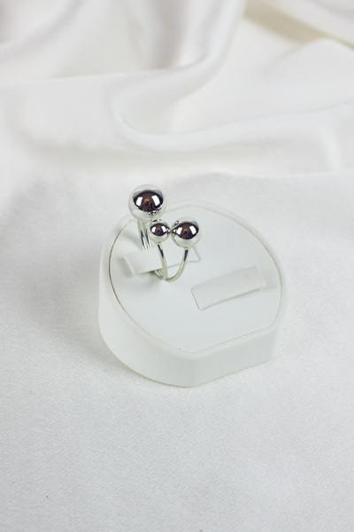Liveyn Design Silver Color Minimal Double Ball Detailed Adjustable Women's Ring