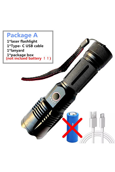 Choice مصباح يدوي LED عالي الطاقة ذو مدى طويل يعمل ببطارية ليثيوم معدنية ZOOM سوداء W308 بدون بطارية، مصباح كشاف LED محمول