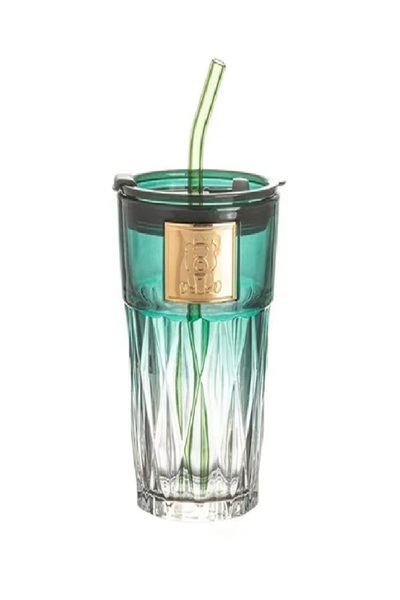 AYB Cam Bardak – Ayıcık Logolu, Pipetli, Sızdırmaz Kapaklı MOR -KIRMIZI - YEŞİL RENK SEÇENEĞİ-TEKLİ