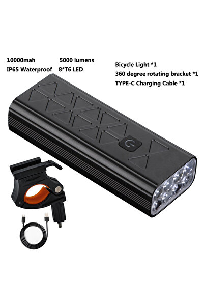 Choice مصباح دراجة 8T6-10000mAh، مقاوم للمطر، قابل لإعادة الشحن عبر منفذ USB،...
