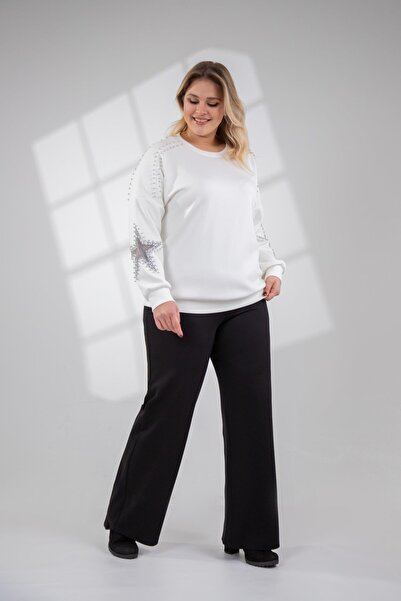 Roxxlen Hanorac cu strasuri de mărime mare, alb