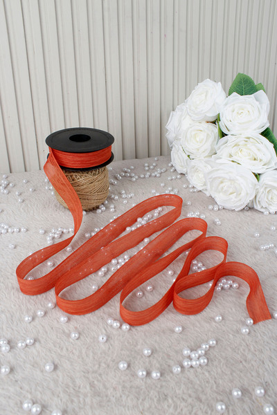 Mortex Tile Napoli Linen Ribbon 2.5 cm 20 Meters - Bohça, Nikah, Nişan, Çeyiz...