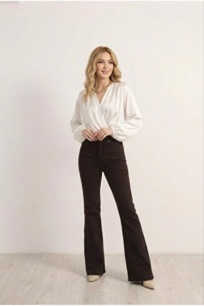 SUN STYLE High Waist Flared Hazelnut Brown Jeans -Cotton