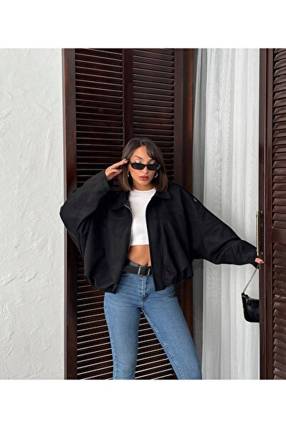 SUN STYLE Women's Bat Sleeve Suede Jacket - Lined Oversized