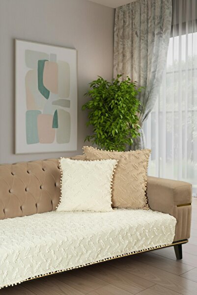 Latuda Home Ponela Bohem Ponponlu Koltuk Örtüsü 90x200 cm Sadece Oturma Alanı...