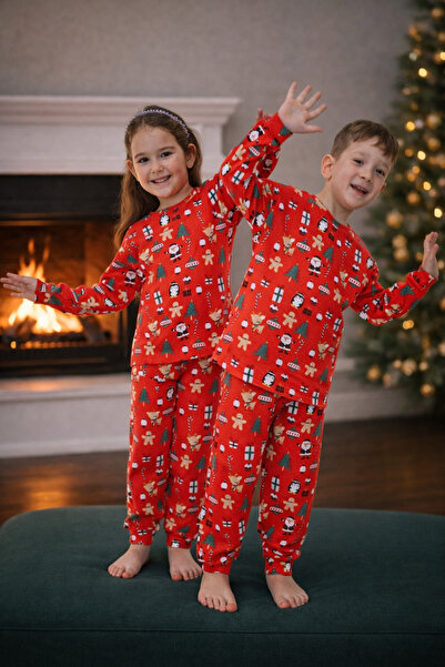 NAİLE COLLECTİON Çocuk Yılbaşı Temalı Pijama Takımı – %100 Pamuk, İki İplik Yumuşak Kumaş – Kız/Erkek Çocuk