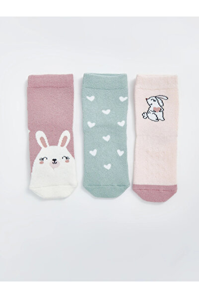 LC Waikiki جوارب LCW للأطفال باللون الوردي مطبوع للبنات الصغيرات، 3-قطعة