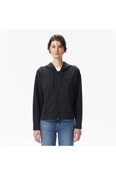 Lacoste Kadın Relaxed Fit Kapüşonlu Siyah Sweatshirt