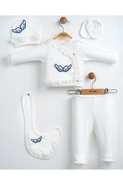 Eda Baby Angel Wing Detailed 100% Cotton Luxury Lace 5-Piece Baby Hospital Re...