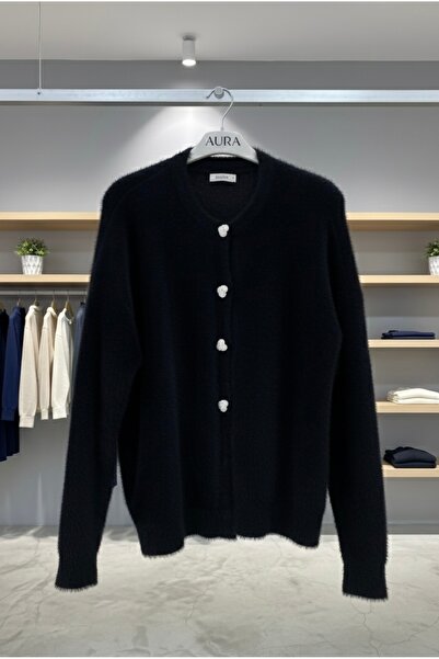 AURA Kalp Desen Taş Düğme Detay Yumoş Hırka